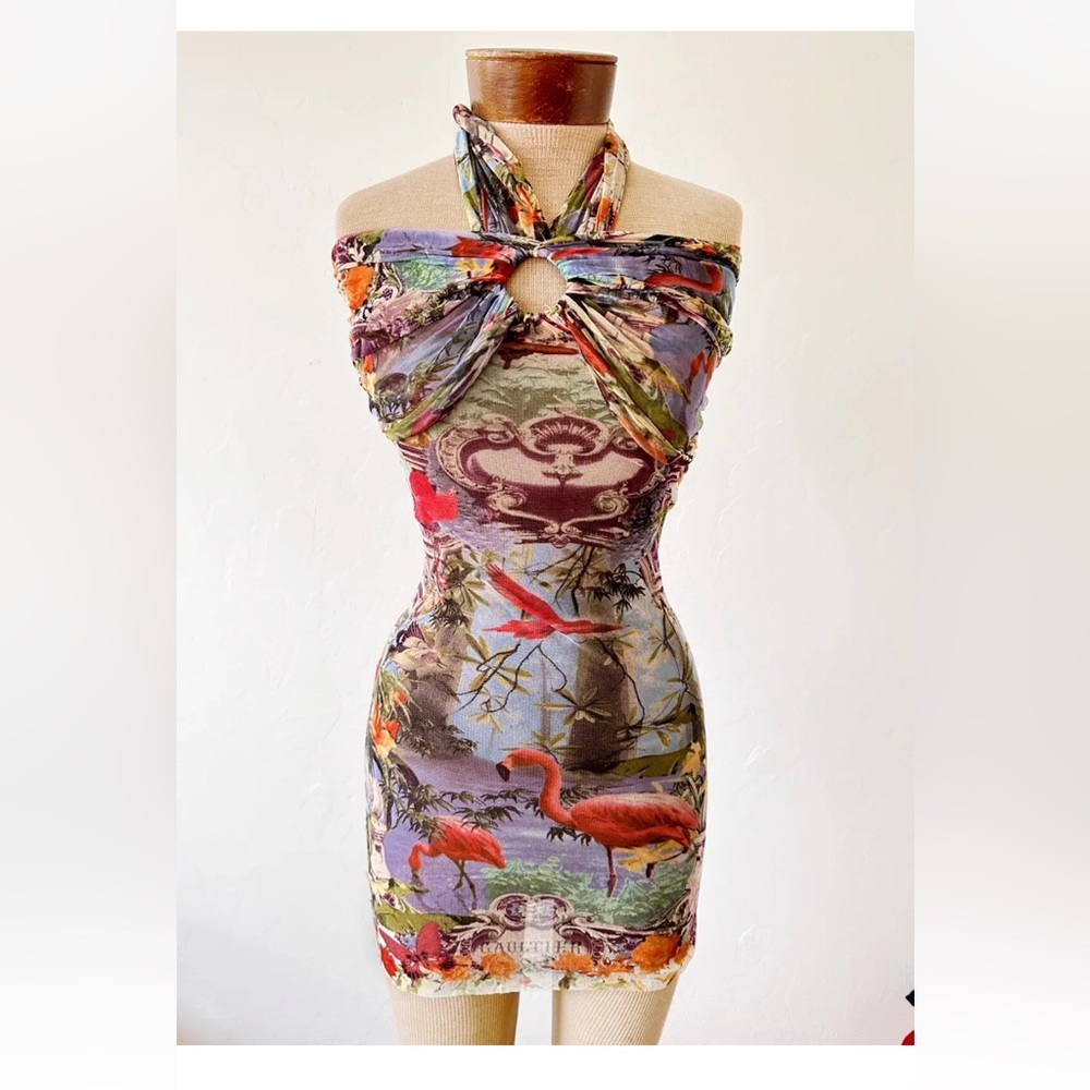 vtg 90s JPG Jean Paul Gaultier FLAMINGO DRESS mesh
